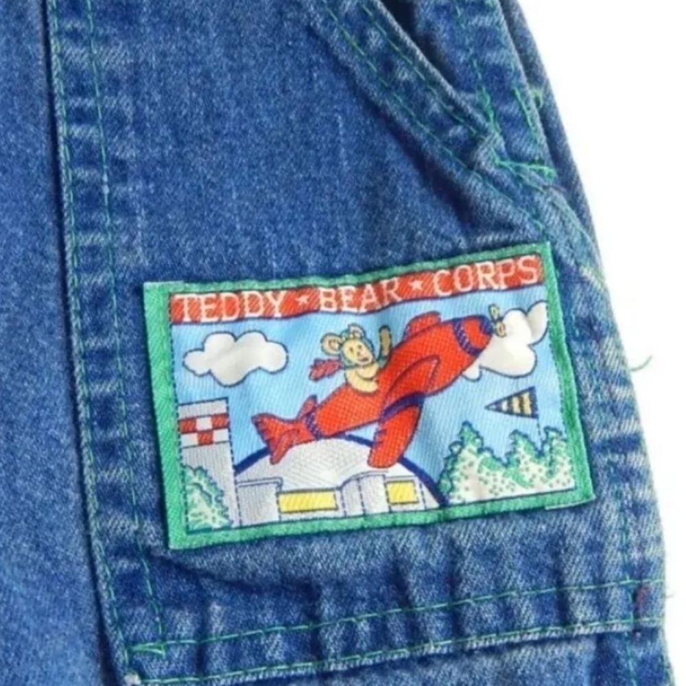 Oshkosh Vintage 1990's Denim Overalls Teddy Bear Plaid - Picture 5 of 5